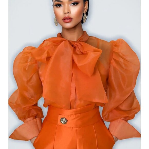 Sheer Puff Sleeve Top Black - Picture 3 of 3